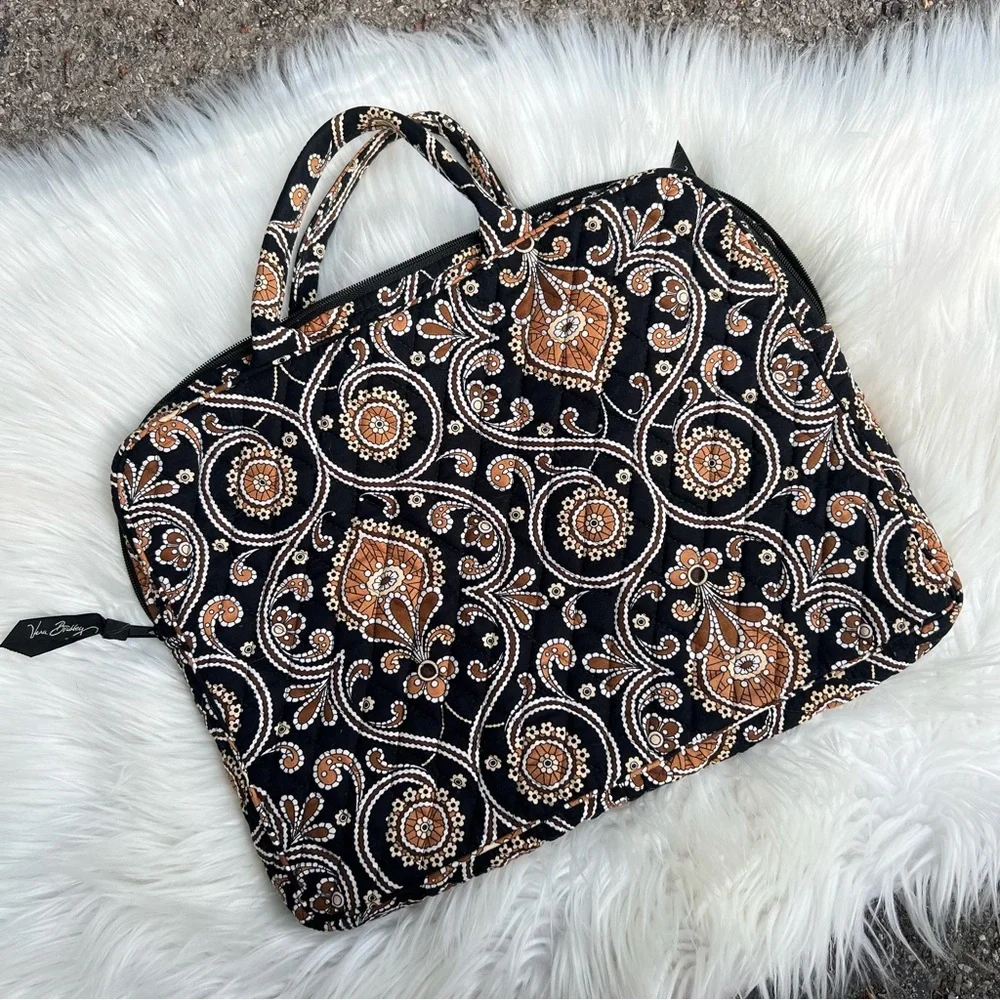 Vera Bradley Black and Brown Patterned Cotton Laptop Case Bag